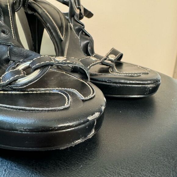 SALE! Black Harley-Davidson High Heeled Leather Sandals Size 8 EUC - Picture 6 of 7